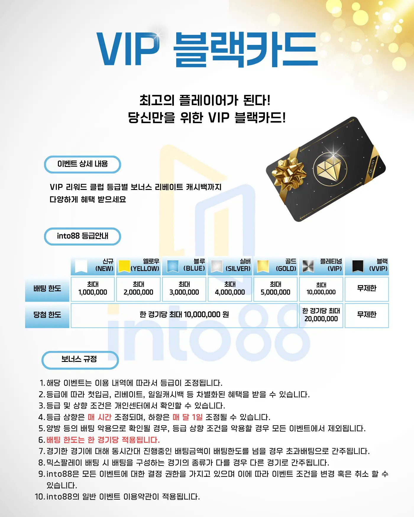 해외배팅사이트 인투88 VIP 블랙카드 등급표